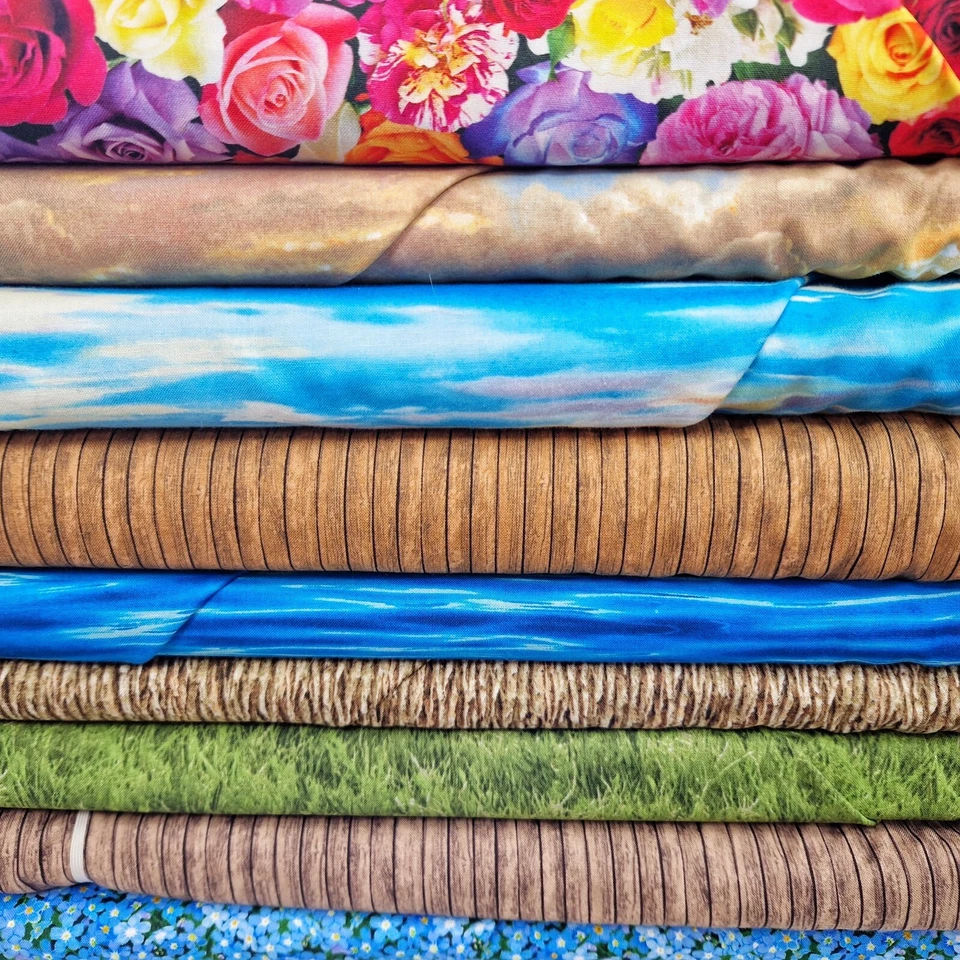 Cotton Fabric Elizabeth's Studio Landscape Medley Flowers Trees Sky FAT QUARTERS - Image 1 of 1