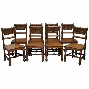 EIGHT HAND CARVED WALNUT GOTHIC REVIVAL DINING CHAIRS CIRCA 1840 STUNNING FRAMES - Picture 1 of 12