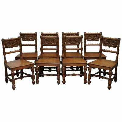 EIGHT HAND CARVED WALNUT GOTHIC REVIVAL DINING CHAIRS CIRCA 1840 STUNNING FRAMES - Image 1 of 4