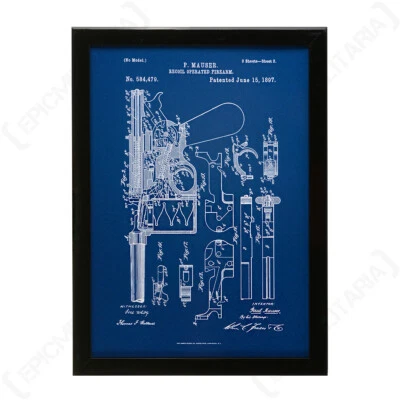 German Mauser Pistol Framed Blueprint - Picture WW2 Military Army New Gift - Image 1 of 4