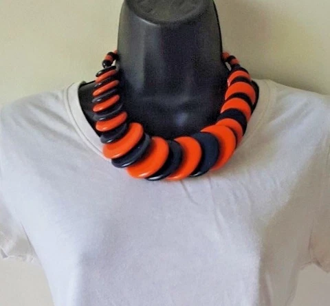 AUBURN TIGERS NAVY BLUE & ORANGE BEADED NECKLACE 10" GAMEDAY JEWELRY (004) Cover