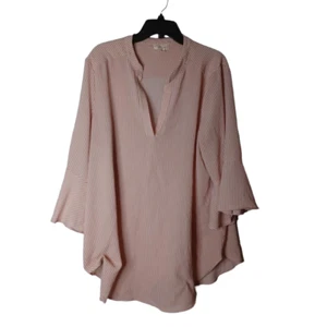 Camisa Blusa Top Masia Rosa y Marfil a Rayas Cuello en V Talla Grande 2X Carrera - Imagen 1 de 3