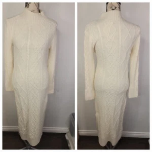 River Island Cable Maxi Sweater Dress Womens Sz 10 Cottage Ivory Side Slits - Picture 1 of 13