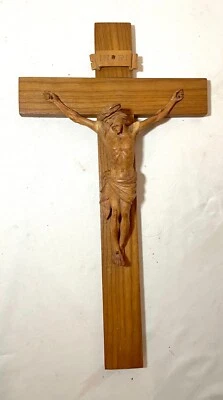 antigua escultura cruz crucifijo religioso Jesucristo madera tallada a mano Dios Foto 1 de 4