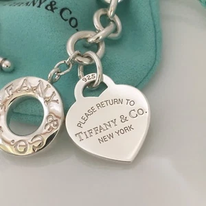 8.25" Please Return to Tiffany & Co Sterling Silver Heart Tag Toggle Bracelet - Picture 1 of 7