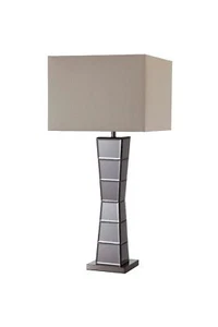 Black Glass Tower Table Lamp with Beige Fabric Shade - Picture 1 of 6