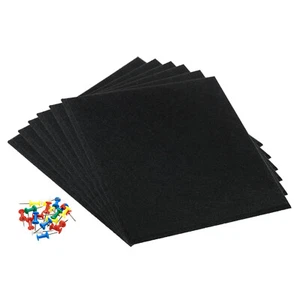 6Pcs Felt Pin Board Tile Self-Adhesive Square DIY Wall Bulletin Push Pin Black - Picture 1 of 6