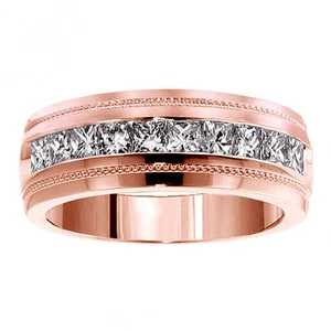 1.00 CT Princess Cut Diamond Men's Ring in 14k Rose Gold Channel Setting NEW - Picture 1 of 5