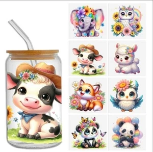 8 piece set Baby Animal Zoo Cup Wrap, Transfer Stickers for Glass Uv DTF - Picture 1 of 3