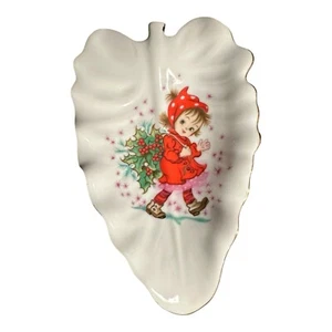 Vintage Lefton Christmas Candy Trinket Dish  Girl With Holly Berries  7.25” - Picture 1 of 11