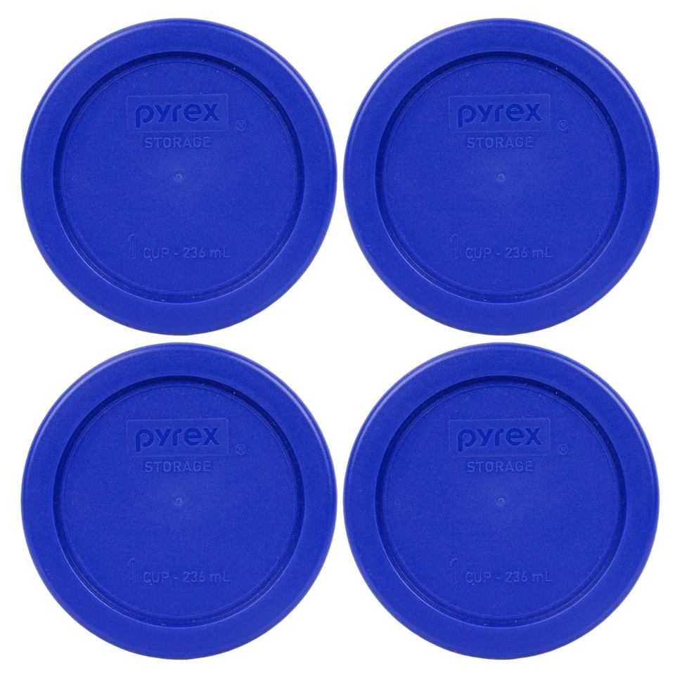Original PYREX Replacement Round 1 Cup 236ml Storage Lid Plastic Cover Blue 4pcs