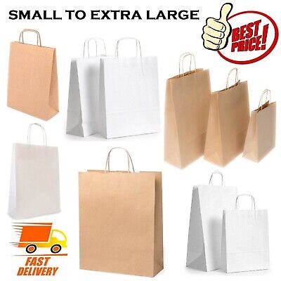 Paper Bags With Handles Small To Extra Large Brown White Carrier Gift Sweet Loot • 442.99£