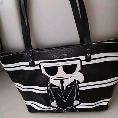 BOLSO DE HOMBRO NEGRO KARL LAGERFELD MAYBELLE ~ ¡NUEVO CON ETIQUETAS! Foto 1 de 4