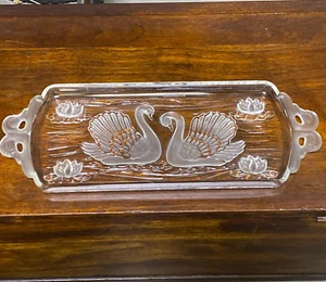 Mikasa Crystal Glass Swan Tray Platter Serving Dish Lilies Frosted - Picture 1 of 17