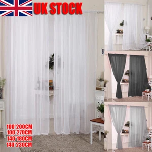 Pair (2 Panels) Voile Curtains Net Slot Top Solid Sheer Door Window Curtain UK - Picture 1 of 5