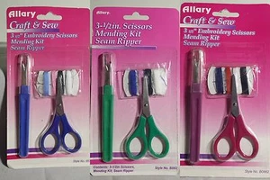 Sewing Mending Kit 3.5 inch Scissors Seam Ripper Thread Buttons Choice of Color - Picture 1 of 7