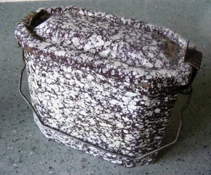 VINTAGE FRANZÖSISCHE EMAILLE MARMORIERTE 3-TEILIGE BROTDOSE KLEINE GRÖSSE - Bild 1 von 5