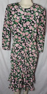 Vintage Diamond Run Dress, Black w/pink Roses. No Tag Size. D2290 - Image 1 of 4
