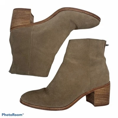Botín Madewell Talla 7 Pauline Beige Taupe Cuero Tobillo Apilado Tacón Bloque Foto 1 de 4