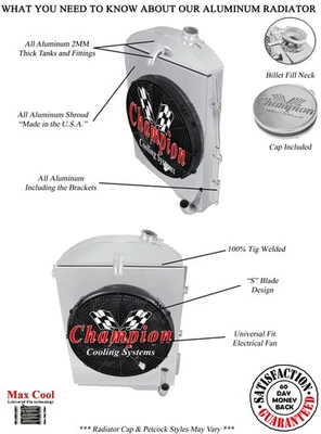 DR Champion 3 Row Radiator W/ 16" Fan and Shroud for 1938 Chevrolet Master - Image 1 of 4