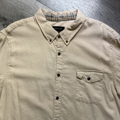 Camisa Porter + Beige Ceniza Mezcla Cachemira Para Hombres Abotonada A Cuadros Contraste Talla 2XL Foto 1 de 4