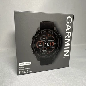 Garmin Fenix 8 Solar 47mm Black w/ Black/ Gray Silicone (GPS) - NEW & SEALED! - Picture 1 of 3