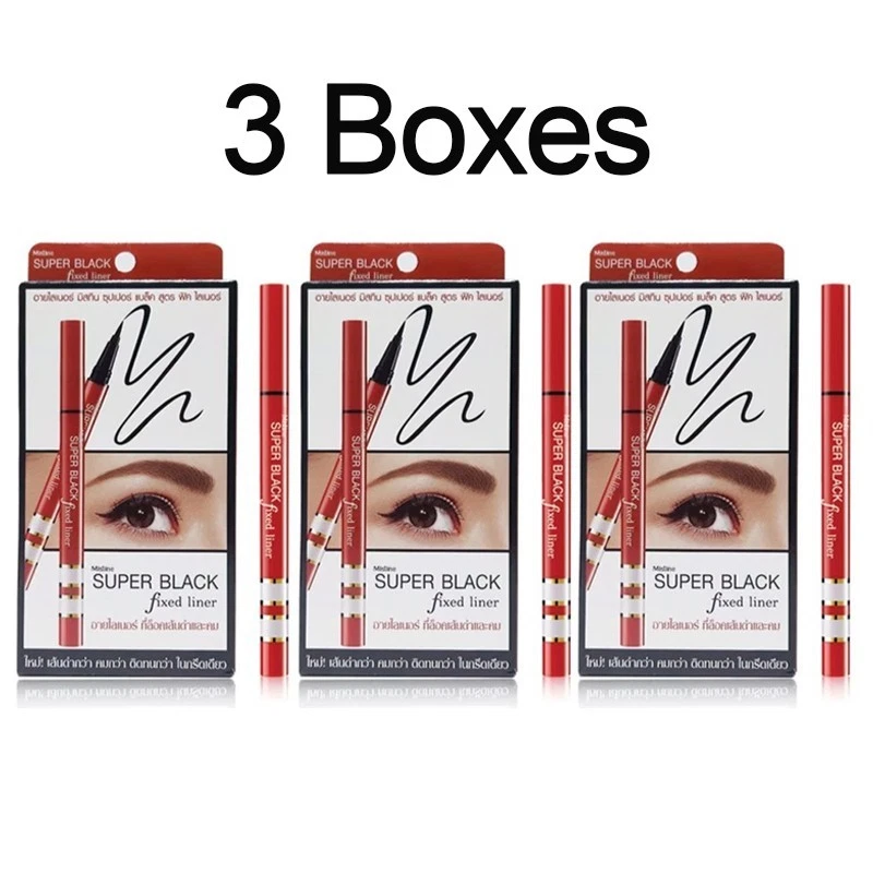 3 CAJAS Mistine Super Negro Brillante Auto Pluma Delineador de Ojos Pincel es pequeño y afilado Foto 1 de 3