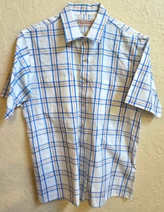 Camisa De Colección Arrow Ropa Deportiva Para Hombres Grande Azul Tostado Ventana Cuadros Manga Corta - Imagen 1 de 10