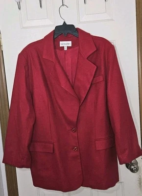 Blazer Abrigo Vintage Bloomingdale's Para Mujer Rojo Cachemira Calidad Lujo Talla 22 Foto 1 de 4