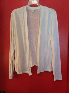 J. JILL White LINEN BLEND Open Front Knit Cardigan M - Picture 1 of 5