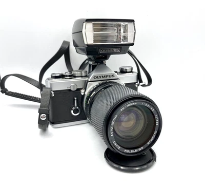 Olympus  OM-1 35mm SLR Film Camera & 35-105mm Lens Flash T-20 & strap DDP - Image 1 of 4