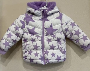Swisstech lila Sterne & weiß Kapuze Kleinkind gemütlich gefüttert gefütterte Jacke Mantel 2T - Bild 1 von 11