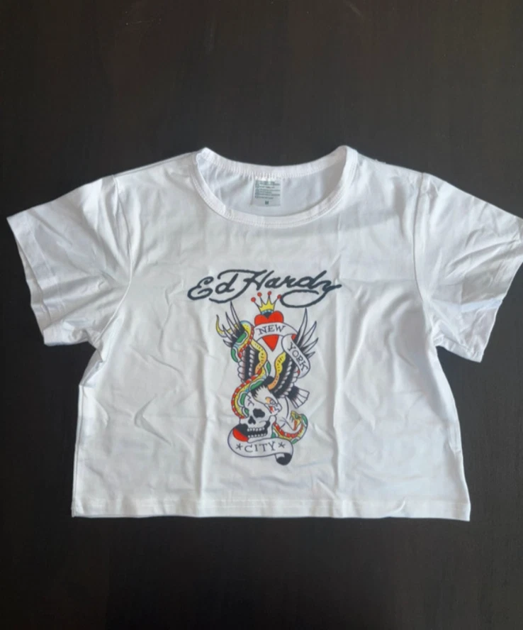 ed hardy top tshirt ed hardy crop top white