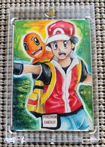 CHARMANDER ASH KETCHUM: Carta Schizzo (1/1) DISEGNATA E DIPINTA A MANO FIRMATA SP POKEMON - Foto 1 di 5