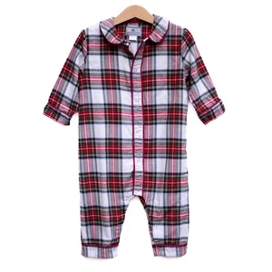Petite Plum Baby 18/24M Red Tartan Plaid Coverall Romper Snap Flannel Pajamas - Picture 1 of 4