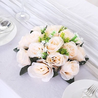 CREAM 2 Bouquets 10" Silk Roses Artificial FLOWER BALLS Party Events Decorations - Image 1 of 4