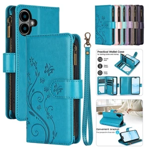 Magnetic Leather Zipper Wallet Flip Cover For iPhone 16 Pro Max 15 14 13 12 Case - Picture 1 of 61