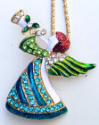 Multicolored Angel Pendant  Brooch Pin On A 25 Gold Tone Necklace 4  Nwot