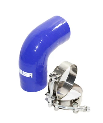 Manguera de silicona universal AZUL 4 CAPAS 1x90 grados 2,5" ID + 2x abrazadera en T de acero inoxidable Foto 1 de 4