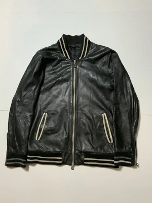 Jaqueta Monkey Time United Arrows Vintage Couro Preto Motociclista Varsity  - Imagem 1 de 4