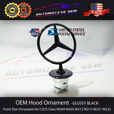 Ornamento de capô frontal OEM montado estrela brilhante preto logotipo de pé Mercedes Benz - Imagem 1 de 2