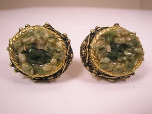 Genuine Green Jade Pebbles Stone Quality Vintage Cuff Links simple plain - Picture 1 of 7
