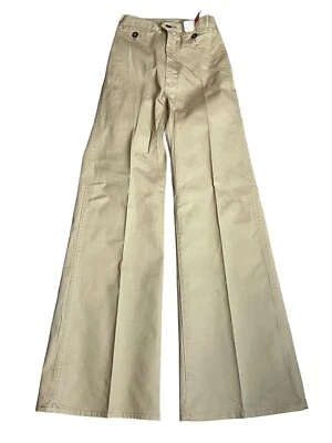 NOS UNISEX Vtg XS 60s Tan JEANS Hi Waist Bell Bottoms 23 x 31.5 MALE BRAND Pants - Image 1 of 4