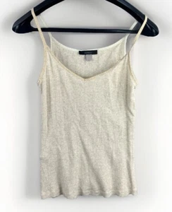 Express Women's Y2K Tank Top Gold Glittered Neck Line Beige Size Medium - Picture 1 of 12