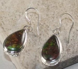 Pendientes de plata turquesa de jaspe imperial hechos a mano de sedimentos marinos E01-10 - Imagen 1 de 4