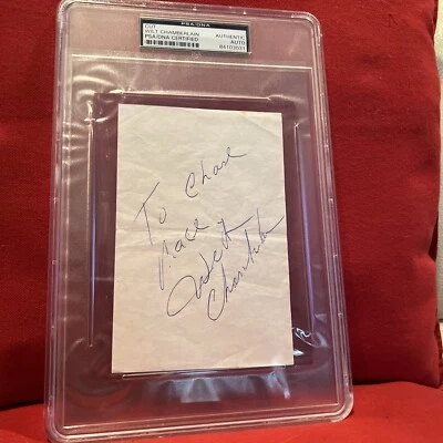 Wilt Chamberlain Signed 4x6 Cut PSA/DNA Lakers - Beautiful  Auto w/ Inscription - Image 1 of 4