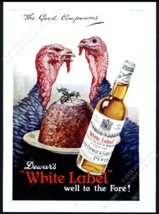 1938 Wild Turkey Navidad pudín arte Dewar's whisky escocés anuncio impreso vintage - Imagen 1 de 7