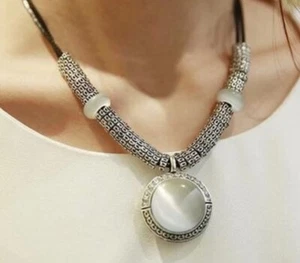 White Opal Moon Diamanté Statement Necklace & Pendant, leather cord, Adjustable - Picture 1 of 9