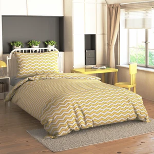 King Size Brushed Cotton Flannelette Duvet Cover Set Yellow Herringbone - Picture 1 of 1