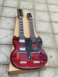 Custom Electric Guitar, Dark Red JimmyPage double neck 6+12 strings guitar